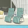OUTSUNNY - Lot de 2 chaise longue bain de soleil adjustable pliable transat lit de jardin en acier vert + blanc - vignette