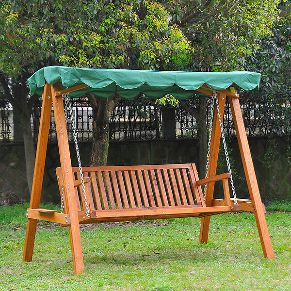 OUTSUNNY - Balancelle de jardin 3 places 2 tablettes support 1,95L x 1,3l x 1,85H m charge max. 360 Kg bois de pin vert - large