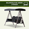 OUTSUNNY - Balancelle de jardin 3 places grand confort toit inclinaison réglable coussins plateaux rétractables polyester filé noir - vignette