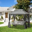 OUTSUNNY - Balancelle de jardin 3 places convertible style colonial grand confort 5 coussins + matelas + moustiquaires inclus 2,56L x 1,72l x 2,48H m gris - vignette