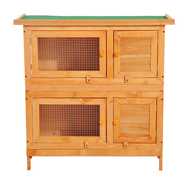 PAWHUT - Clapier à lapin cage à lapin double niveau plateaux coulissants 4 portes verrouillables toit ouvrant 90L x 45l x 90H cm - large