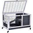 PAWHUT - Clapier à lapin sur roulettes cage à lapin 2 étages porte verrouillable toit ouvrant plateau coulissant rampe bois de sapin gris blanc - vignette