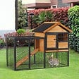 PAWHUT - Clapier cage à lapins cottage - niche supérieure avec rampe et enclos extérieur - plateau excrément, fenêtre, 2 portes verrouillables - métal époxy pin pré-huilé - vignette