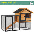 PAWHUT - Clapier cage à lapins cottage - niche supérieure avec rampe et enclos extérieur - plateau excrément, fenêtre, 2 portes verrouillables - métal époxy pin pré-huilé - vignette