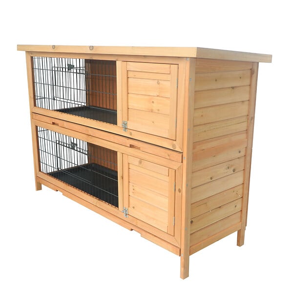 PAWHUT - Clapier sur pieds cage à lapin double niveau plateaux excréments coulissants 4 portes verrouillables dim. 137L x 50l x 93H cm bois massif pin toit bitumé vert - large