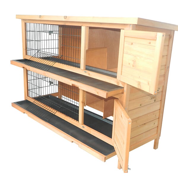 PAWHUT - Clapier sur pieds cage à lapin double niveau plateaux excréments coulissants 4 portes verrouillables dim. 137L x 50l x 93H cm bois massif pin toit bitumé vert - large