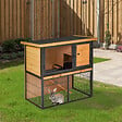 PAWHUT - Clapier à lapin cage à lapin 2 niveaux 3 portes verrouillables rampe toit ouvrant bitûmé métal époxy pin pré-huilé - vignette