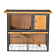 PAWHUT - Clapier à lapin cage à lapin 2 niveaux 3 portes verrouillables rampe toit ouvrant bitûmé métal époxy pin pré-huilé - vignette