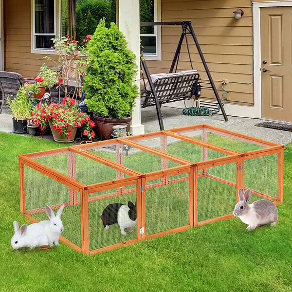 PAWHUT - Clapier cage à lapins extérieur intérieur pliable 2 portes supérieures 181L x 100l x 48H cm bois massif pin - large