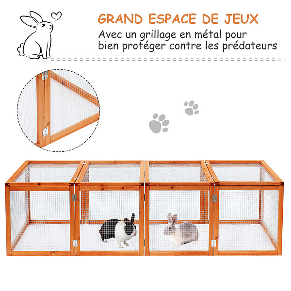PAWHUT - Clapier cage à lapins extérieur intérieur pliable 2 portes supérieures 181L x 100l x 48H cm bois massif pin - large