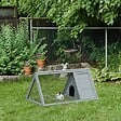 PAWHUT - Clapier triangulaire de sol enclos extérieur niche double porte dim. 116L x 62l x 52,5H cm métal bois sapin gris - vignette