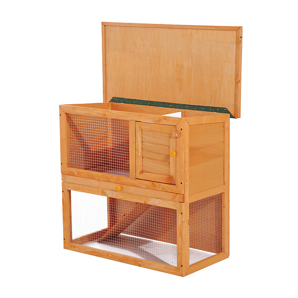 PAWHUT - Clapier à lapin cage à lapin 2 étages plateau coulissant rampe et toit ouvrant 90L x 45l x 80H cm - large