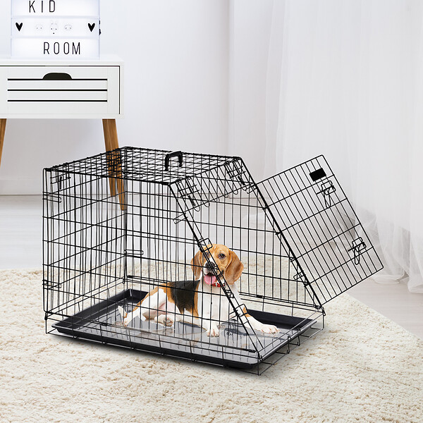 PAWHUT - Cage de transport pour chien taille L dim. 76L x 48l x 55H cm métal noir - large