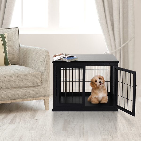 PAWHUT - Cage pour chien animaux cage en bois MDF classe E1 3 portes verrouillables max. 30 Kg dim. 81L x 58l x 66H cm noir - large