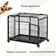 PAWHUT - Cage pour chien pliable cage de transport sur roulettes 2 portes verrouillables plateau amovible dim. 94L x 58l x 69H cm métal gris noir - vignette