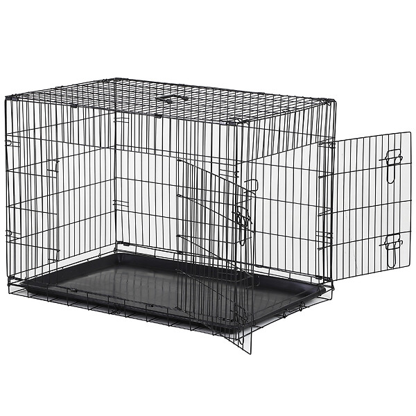 PAWHUT - Cage caisse de transport pliante pour chien en métal noir 91 x 61 x 67 cm - large