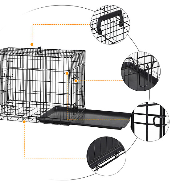 PAWHUT - Cage caisse de transport pliante pour chien en métal noir 91 x 61 x 67 cm - large