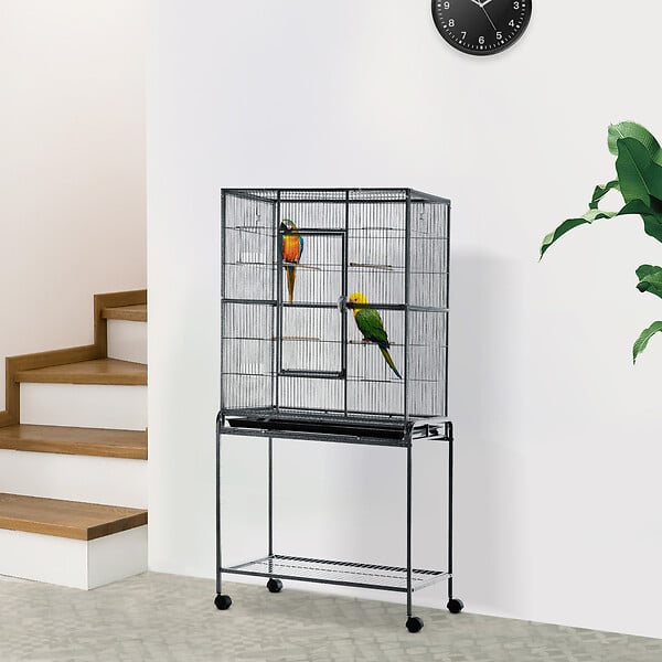 PAWHUT - PawHut Cage à Oiseaux Portable avec 4 Mangeoires et 4 Perchoirs Pratique 81 x 48 x 163 cm Noir et Gris - large