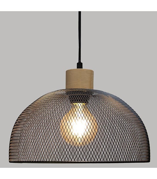 ATMOSPHERA - Luminaire Suspension en Métal Noir et Bois D 30 cm - large