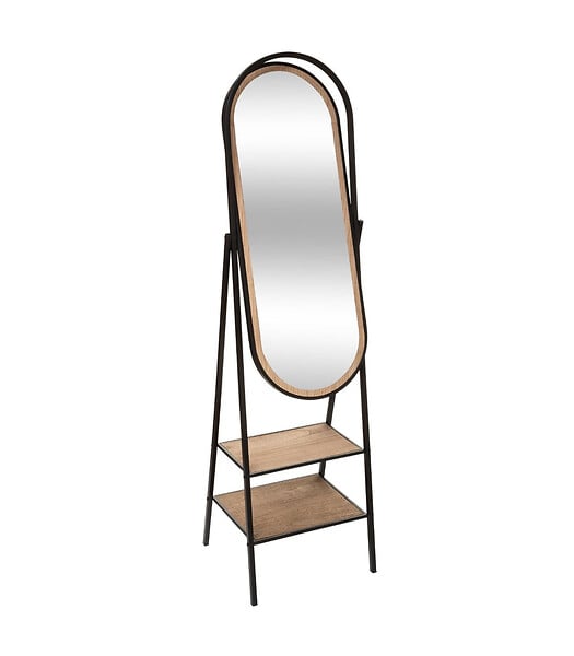 ATMOSPHERA - Miroir sur pied en Bois et Métal avec 2 étagères 160 x 44 cm - large