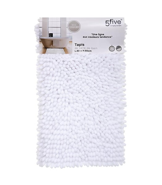 5 FIVE SIMPLY SMART - Tapis de Salle de bain Blanc chenille maxi confort 50 x 80 cm - large