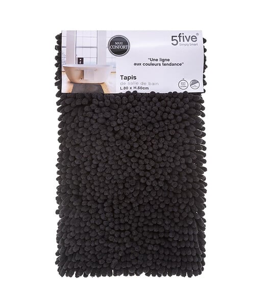 5 FIVE SIMPLY SMART - Tapis de Salle de bain Noir chenille maxi confort 50 x 80 cm - large