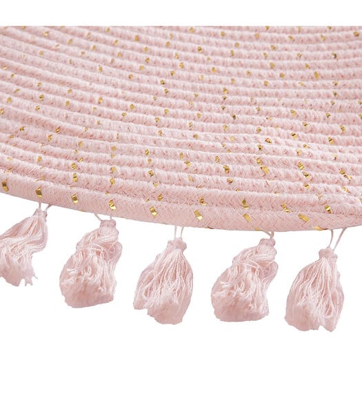 ATMOSPHERA - Tapis enfant Rose et Lurex doré à franges D 90 cm - large