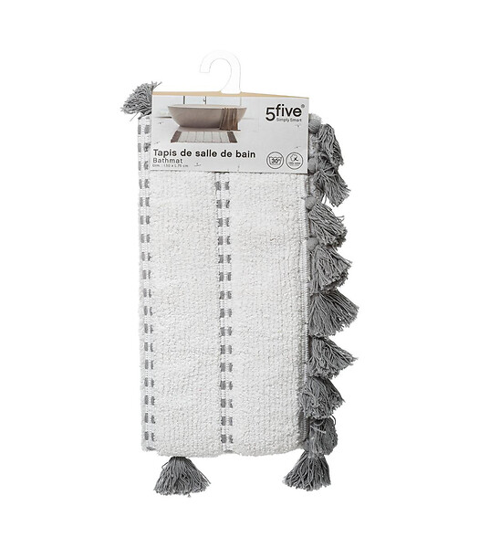 5 FIVE SIMPLY SMART - Tapis de Salle de Bain Gris en Coton avec pompons  50 x 75 cm - large