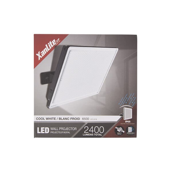 XANLITE - Projecteur mural LED noir, 30W, 2600 lm, blanc froid, 6500K, orientable, portée jusqu’à 50 m, indice de protection IP65, usage extérieur - large