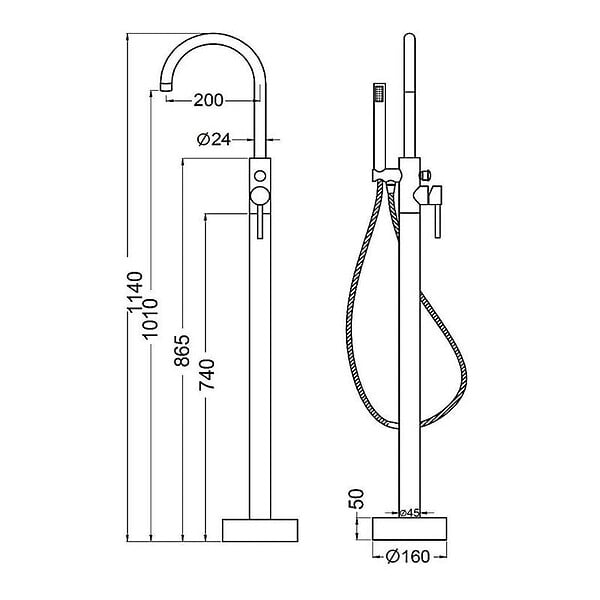 STANO - Robinet mitigeur baindouche sur pied DEBRIO pour baignoire îlot - large
