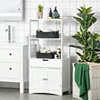 KLEANKIN - Meuble de rangement salle de bain - 2 portes, tiroir, 3 étagères - dim. 60L x 33l x 122H cm - MDF blanc - vignette