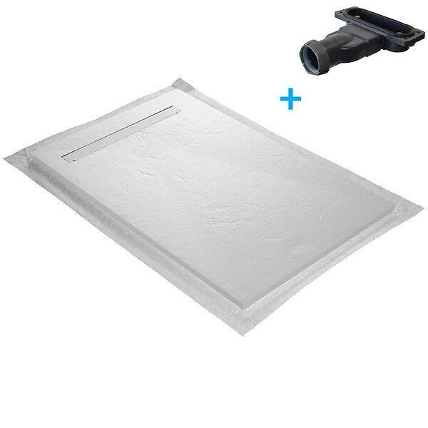 U-TILE - Receveur de douche blanc 150 x 100 cm en résine aspect ardoise - grille caniveau - large