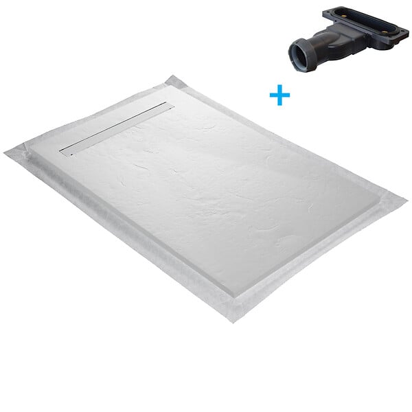 U-TILE - Receveur de douche blanc 120 x 90 cm en résine aspect ardoise - grille caniveau - large