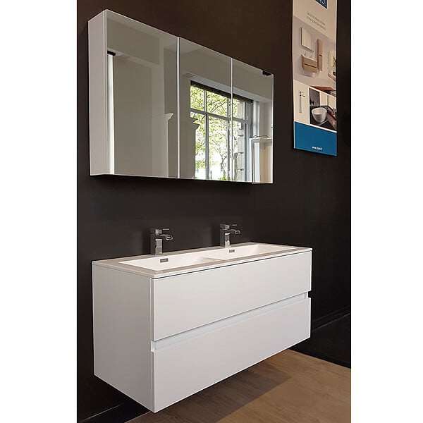STANO - Armoire de toilette bloc-miroir SIENA largeur 120 cm blanc laqué - large