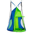OUTSUNNY - Balançoire nid d'oiseau ronde balançoire panier Ø 1 x 1,8H m - tente amovible incluse - 4 anneaux inclus métal époxy Oxford haute densité bleu vert - vignette