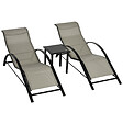 OUTSUNNY - Lot de 2 bains de soleil design contemporain table basse plateau verre trempé métal époxy textilène grège - vignette