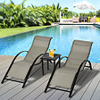 OUTSUNNY - Lot de 2 bains de soleil design contemporain table basse plateau verre trempé métal époxy textilène grège - vignette