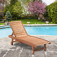 OUTSUNNY - Bain de soleil transat style colonial dossier réglable 3 positions roulettes tablette support bois sapin pré-huilé - vignette