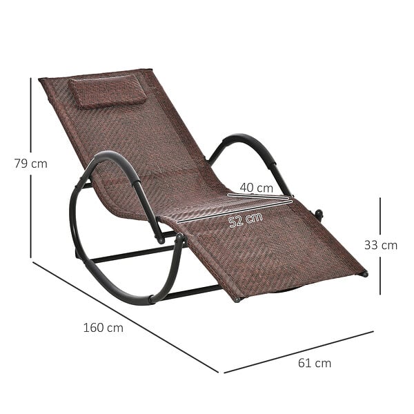 OUTSUNNY - Chaise longue à bascule rocking chair design contemporain dim. 160L x 61l x 79H cm métal textilène brun - large
