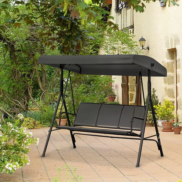 OUTSUNNY - Balancelle de jardin 3 places grand confort toit inclinaison réglable assise et dossier ergonomique acier époxy textilène noir - large