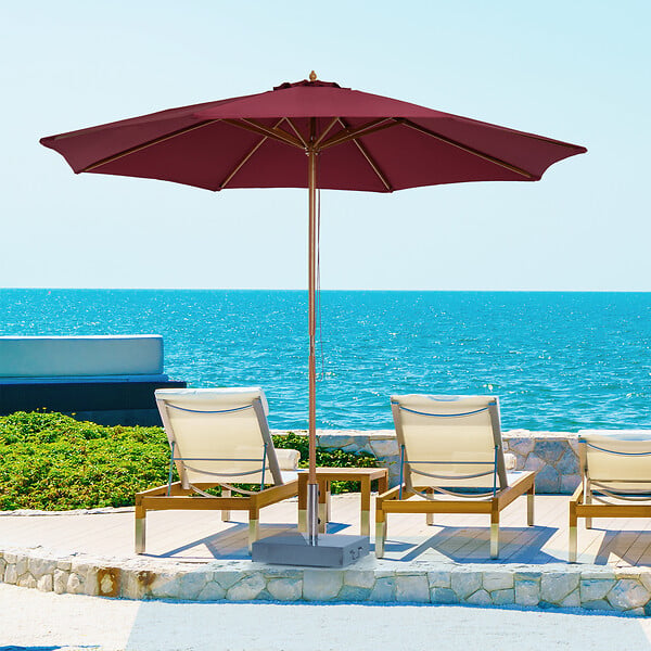 OUTSUNNY - Outsunny Parasol droit en bois polyester haute densité protection solaire Ø 3 x 2,5 m rouge - large