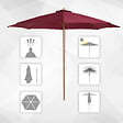 OUTSUNNY - Outsunny Parasol droit en bois polyester haute densité protection solaire Ø 3 x 2,5 m rouge - vignette