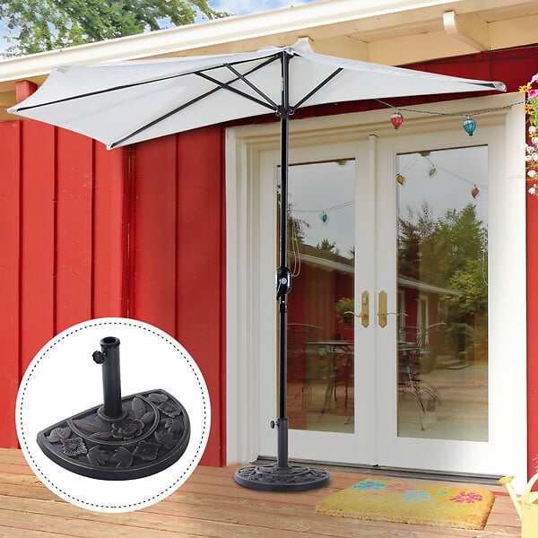 OUTSUNNY - Pied de parasol base de lestage parasol demi-cercle résine imitation fonte motif fleur 50L x 31l x 32H cm bronze - large