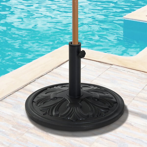 OUTSUNNY - Pied de parasol rond base de lestage Ø 48 x 34H cm ciment HDPE motif fleurs de lys poids net 13 Kg noir - large