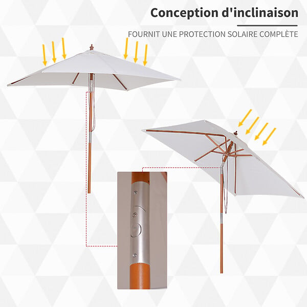 OUTSUNNY - Parasol rectangulaire inclinable bois polyester haute densité 2L x 1,5l x 2,3H m crème - large
