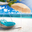 OUTSUNNY - Parasol de plage jardin design hawai 160 cm raphia artificiel beige - vignette