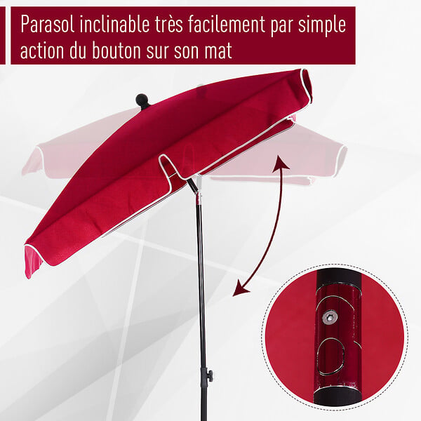 OUTSUNNY - Parasol rectangulaire inclinable alu acier polyester haute densité diamètre 2 m rouge - large