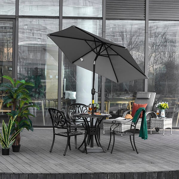 OUTSUNNY - Parasol hexagonal inclinable dim. Ø 2,3 x 2,16H m métal polyester haute densité gris - large