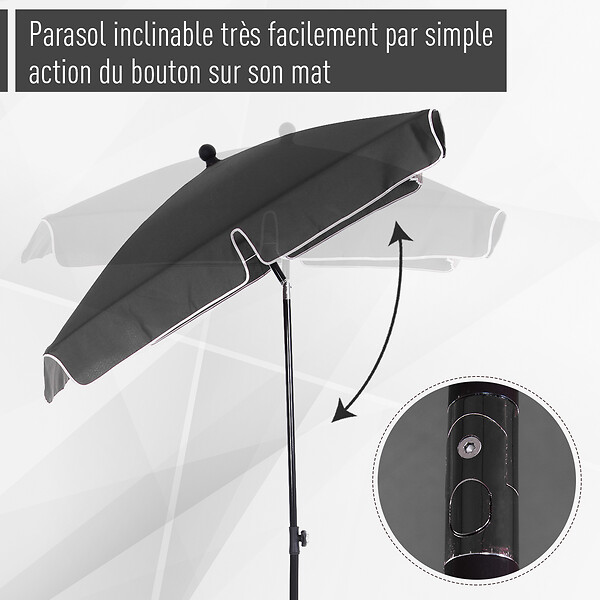 OUTSUNNY - Parasol rectangulaire inclinable alu acier polyester haute densité diamètre 2 m gris - large