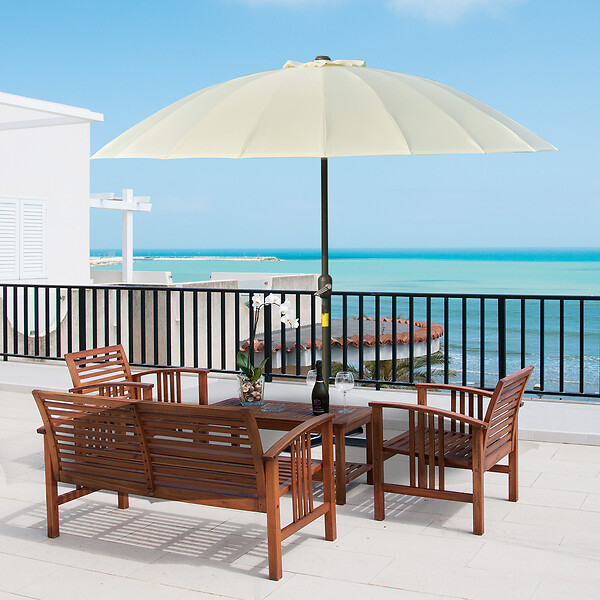 OUTSUNNY - Parasol inclinable rond avec manivelle métal fibre de verre Ø 2,55 m polyester haute densité beige - large